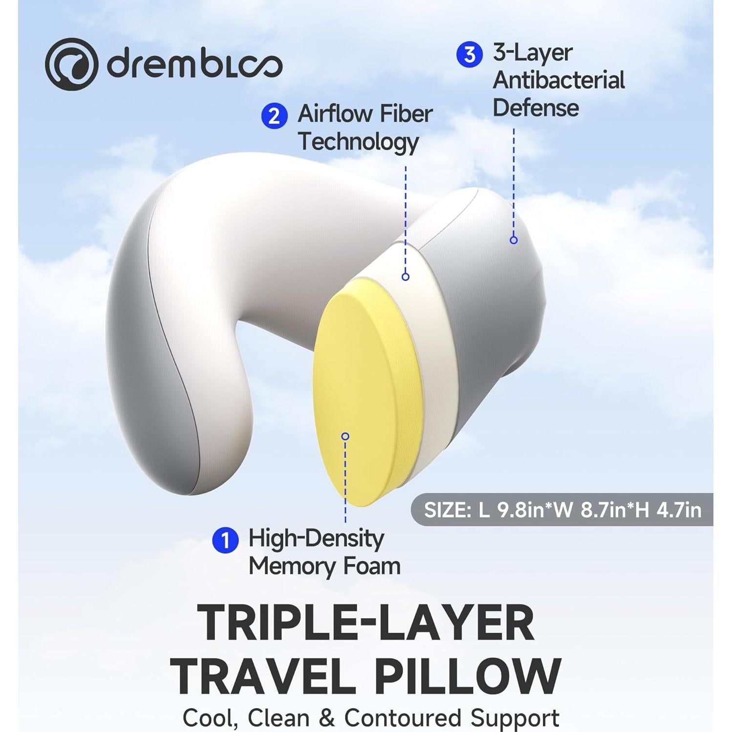 Almohada de viaje Drembloo ergonómica viscoelástica gris