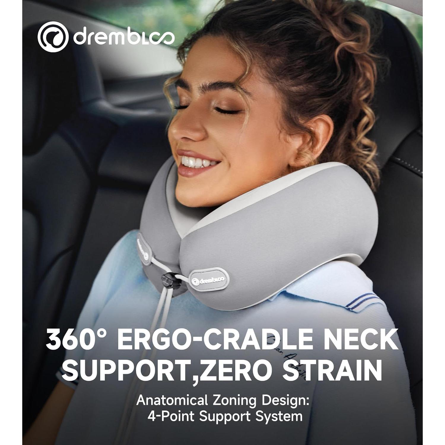 Almohada de viaje Drembloo ergonómica viscoelástica gris