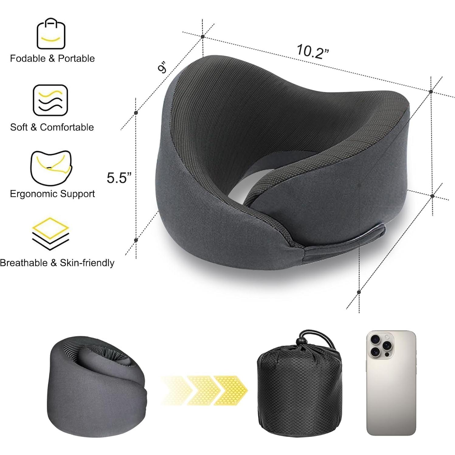 Almohada de Viaje Ajustable Waadiot VTP01DG Espuma Memoria