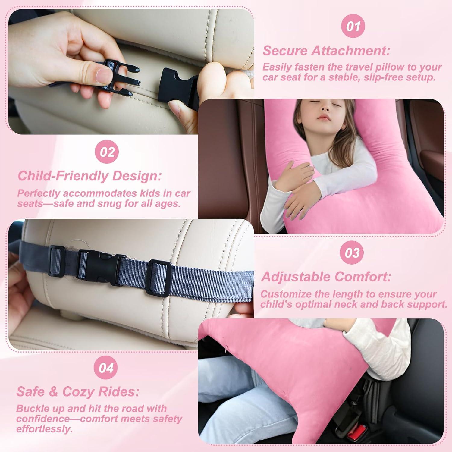 Almohada de Coche CroYumert Rosa para Niños - Espuma Viscoelástica