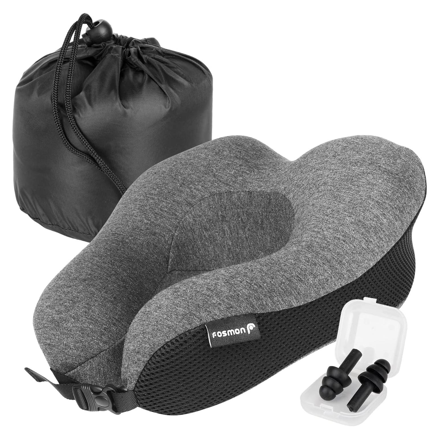 Almohada de Viaje Fosmon Espuma Viscoelástica Ajustable 27x24cm