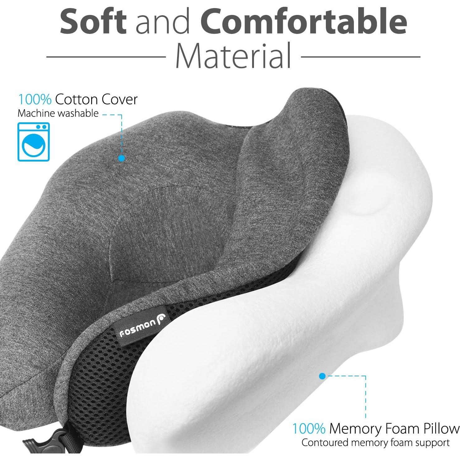 Almohada de Viaje Fosmon Espuma Viscoelástica Ajustable 27x24cm