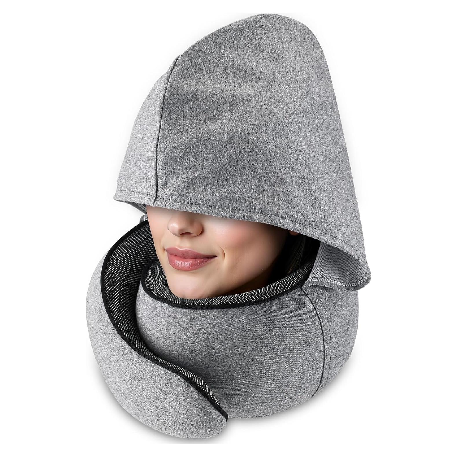 Almohada de Viaje MIAGLACE AirTraveler Hood con Capucha Gris Claro