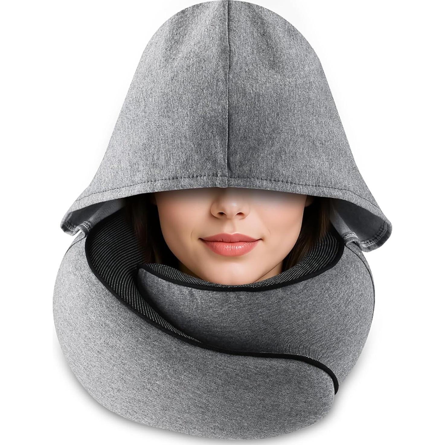 Almohada de Viaje MIAGLACE AirTraveler Hood con Capucha Gris Claro