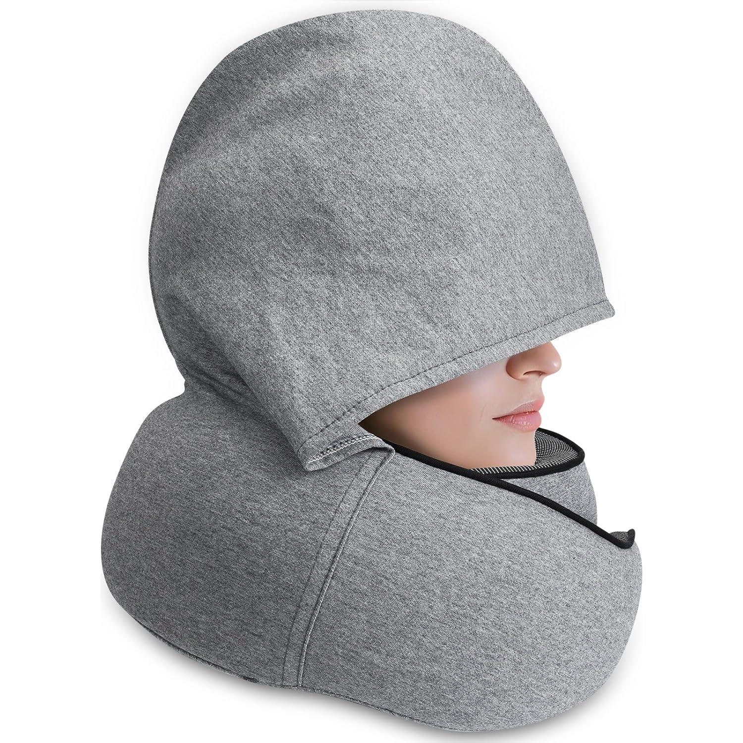 Almohada de Viaje MIAGLACE AirTraveler Hood con Capucha Gris Claro