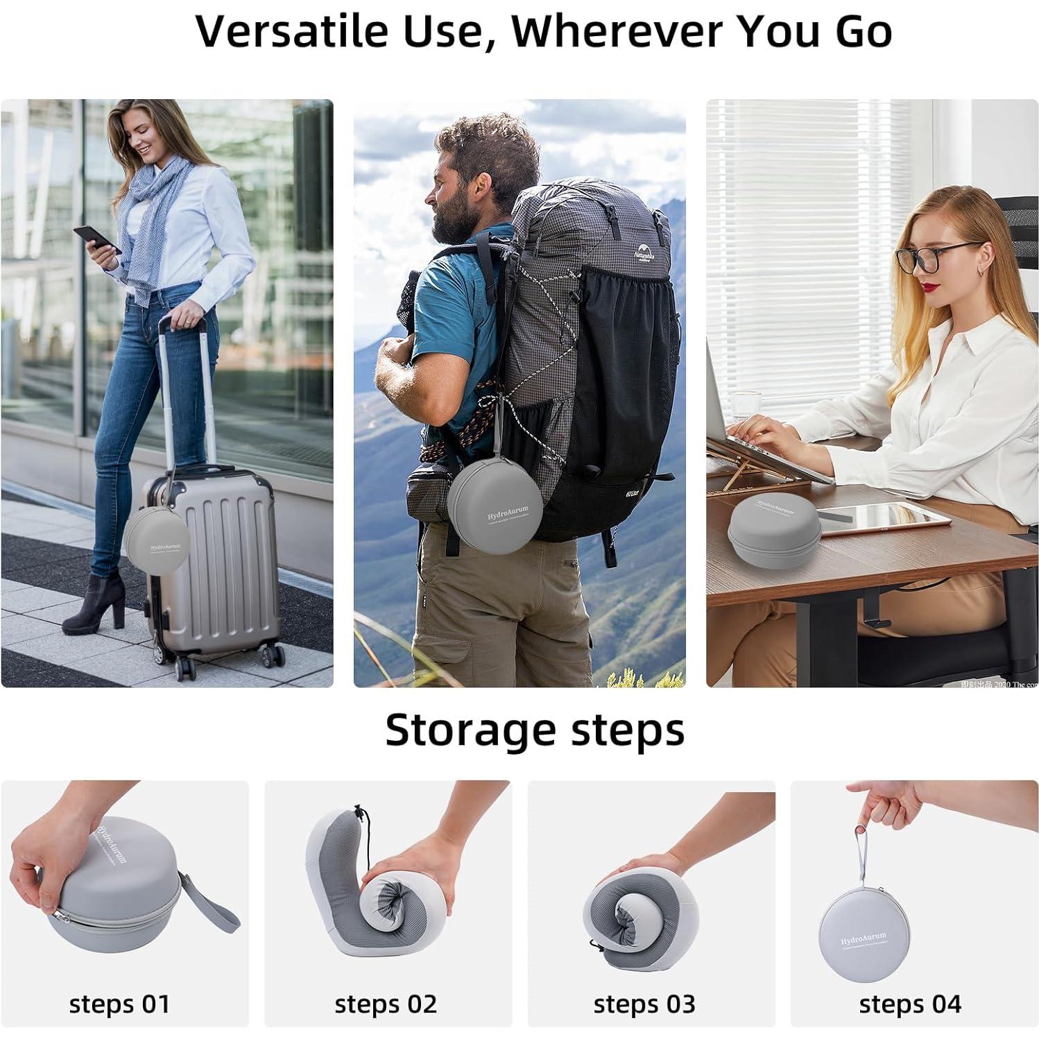 Almohada de Viaje HydroAurum Espuma de Memoria Ergonómica 370g