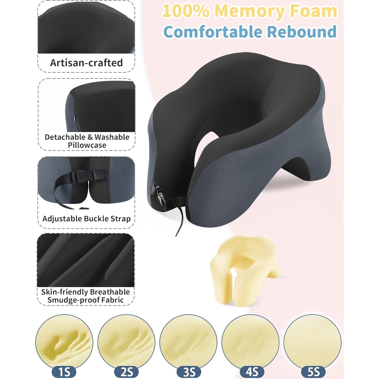 Almohada de viaje TRMFUSA 2 en 1 Espuma Viscoelástica Ajustable