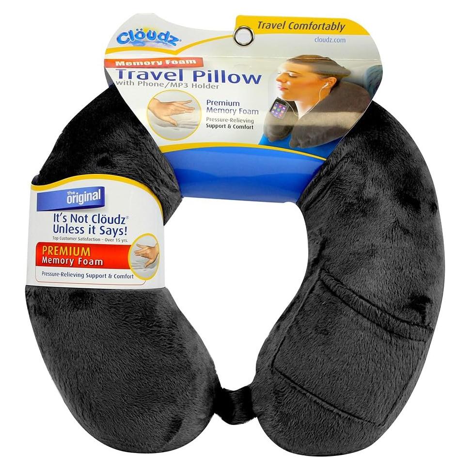 Almohada de Viaje Cloudz Espuma con Memoria U con Broche - Negro