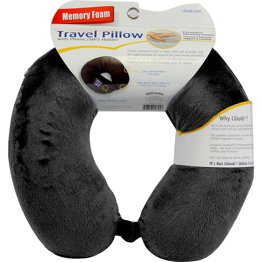 Almohada de Viaje Cloudz Espuma con Memoria U con Broche - Negro