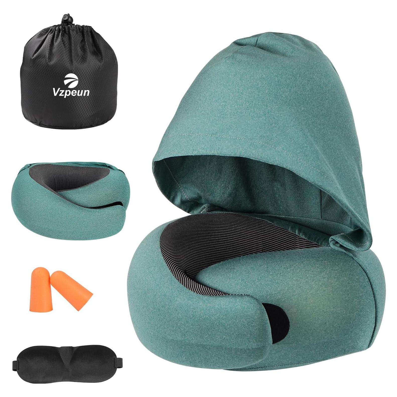 Almohada de Viaje Vzpeun con Capucha y Espuma de Memoria Verde