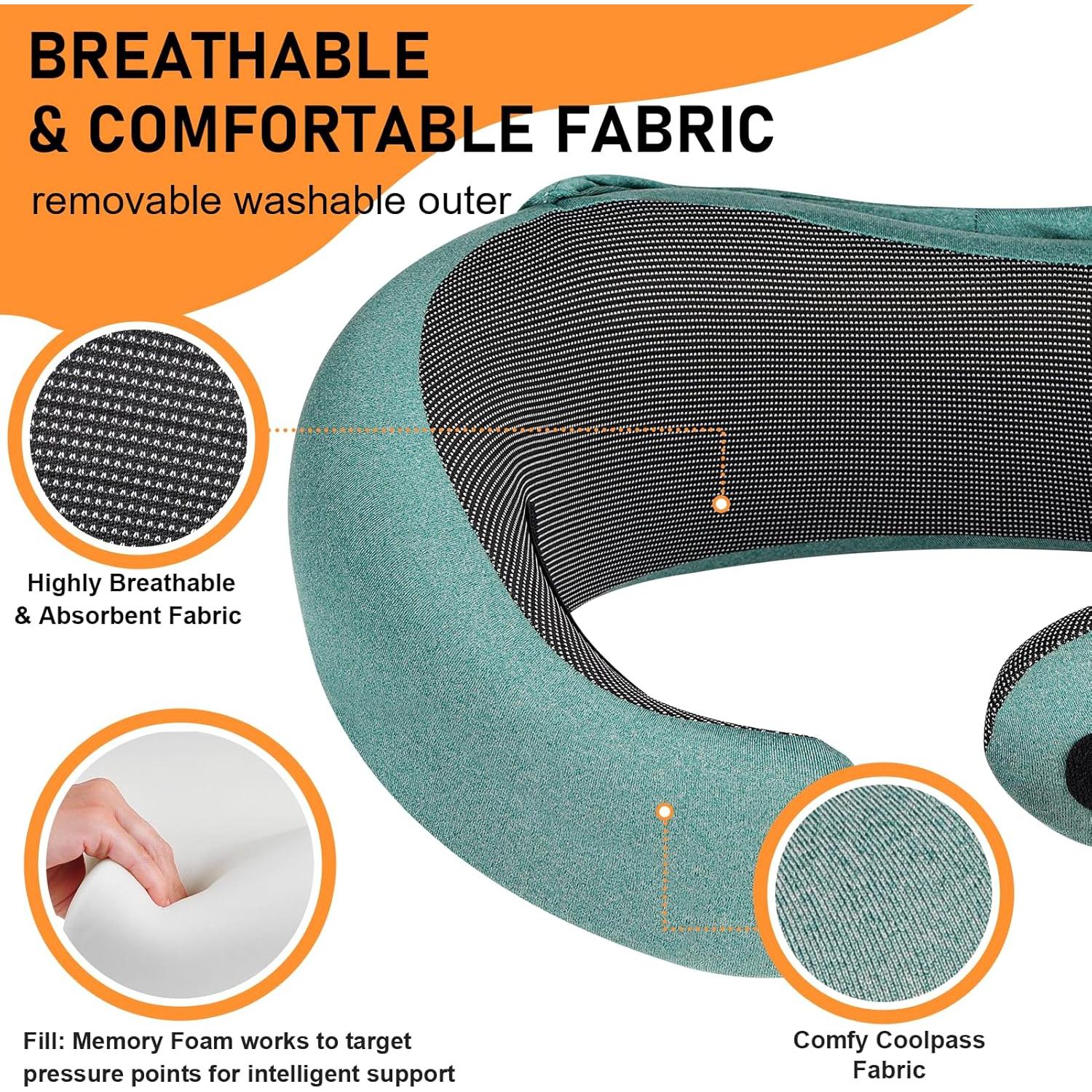 Almohada de Viaje Vzpeun con Capucha y Espuma de Memoria Verde