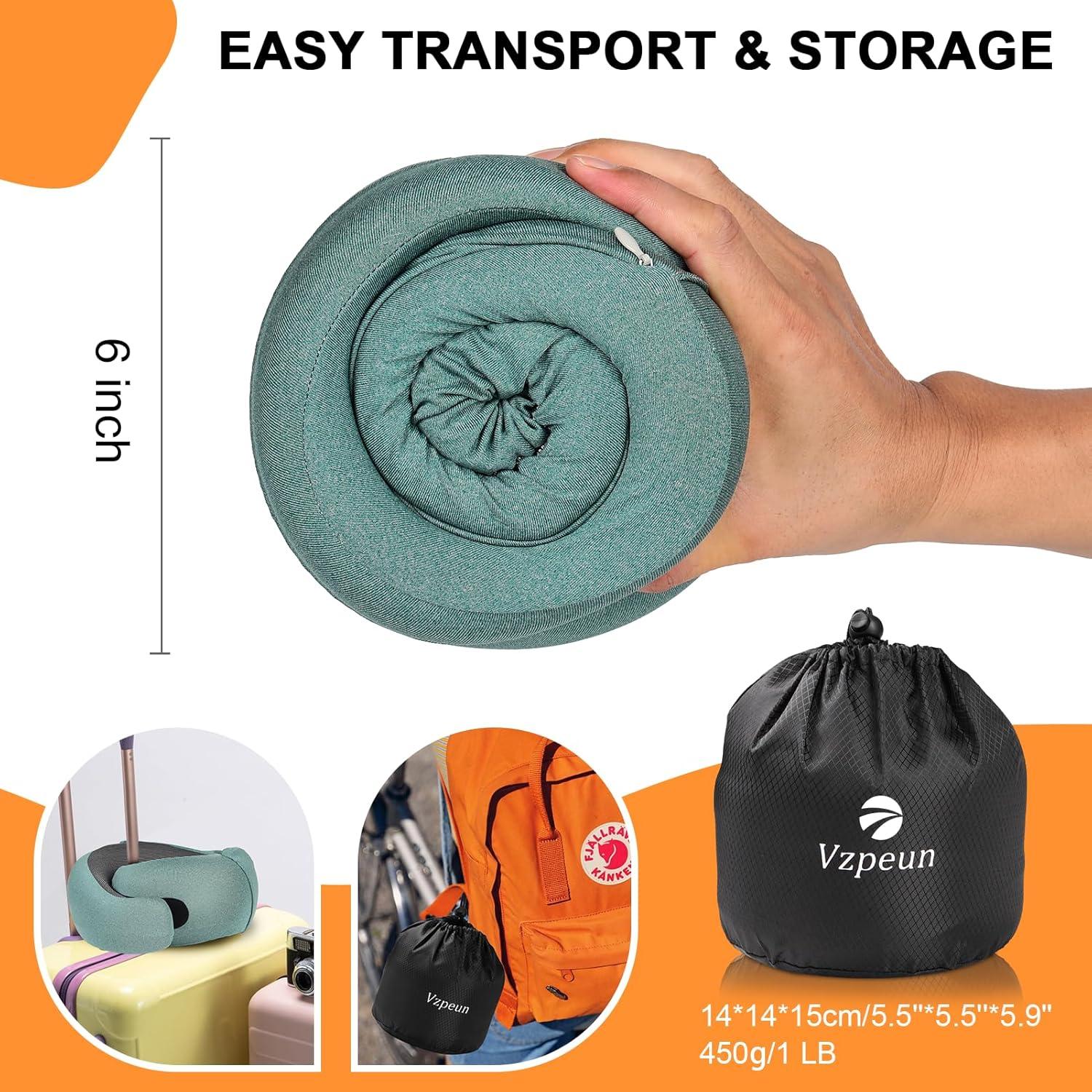 Almohada de Viaje Vzpeun con Capucha y Espuma de Memoria Verde