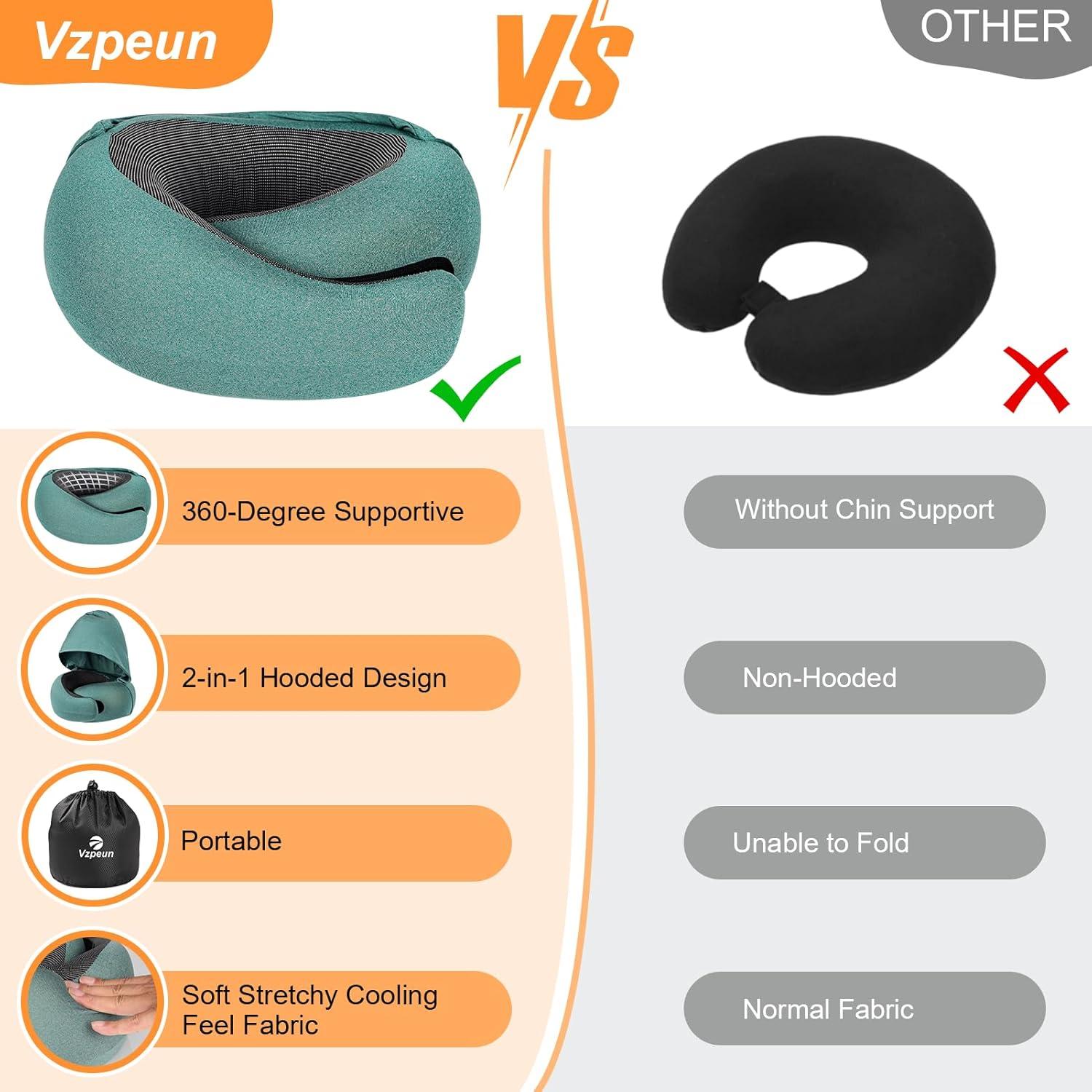 Almohada de Viaje Vzpeun con Capucha y Espuma de Memoria Verde