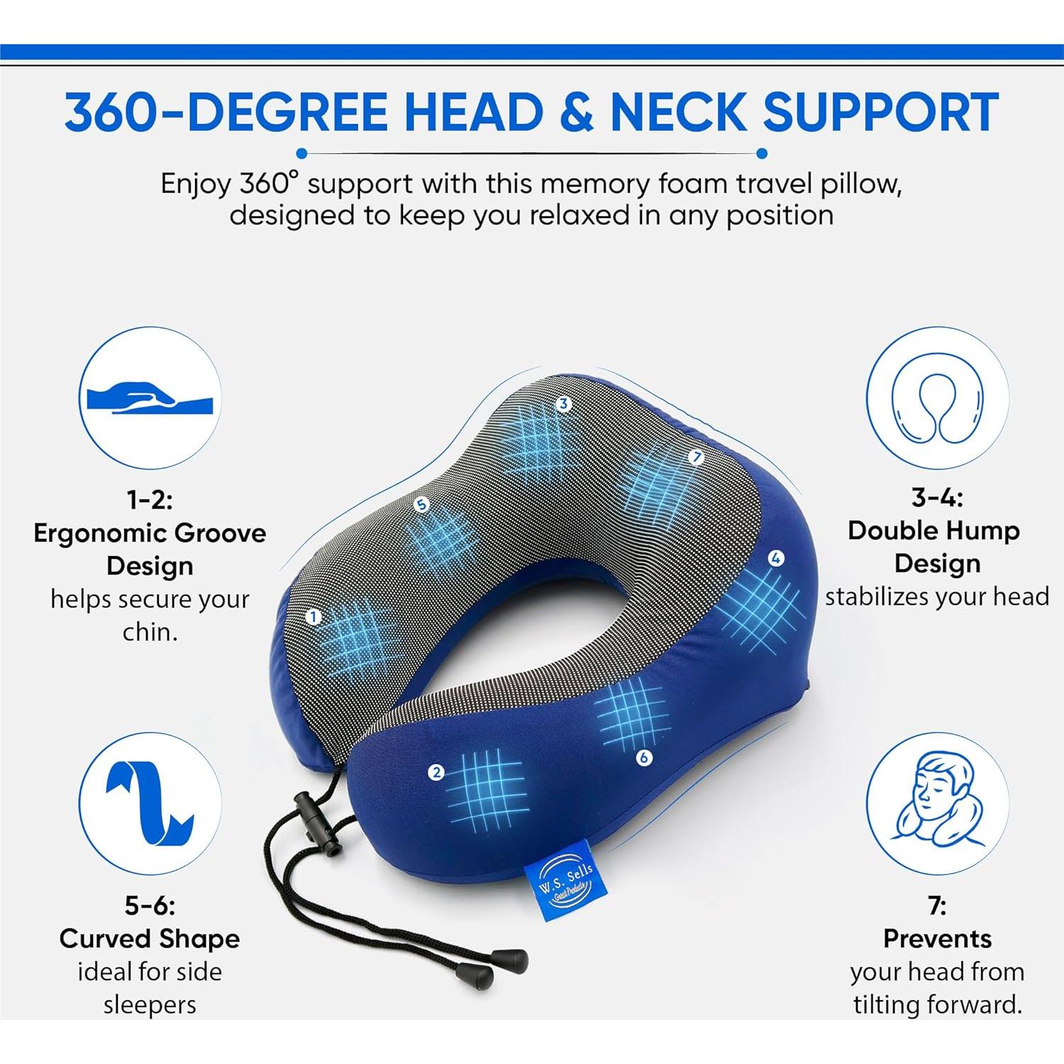 Almohada de Viaje W.S. Sells - Espuma de Memoria Ergonómica