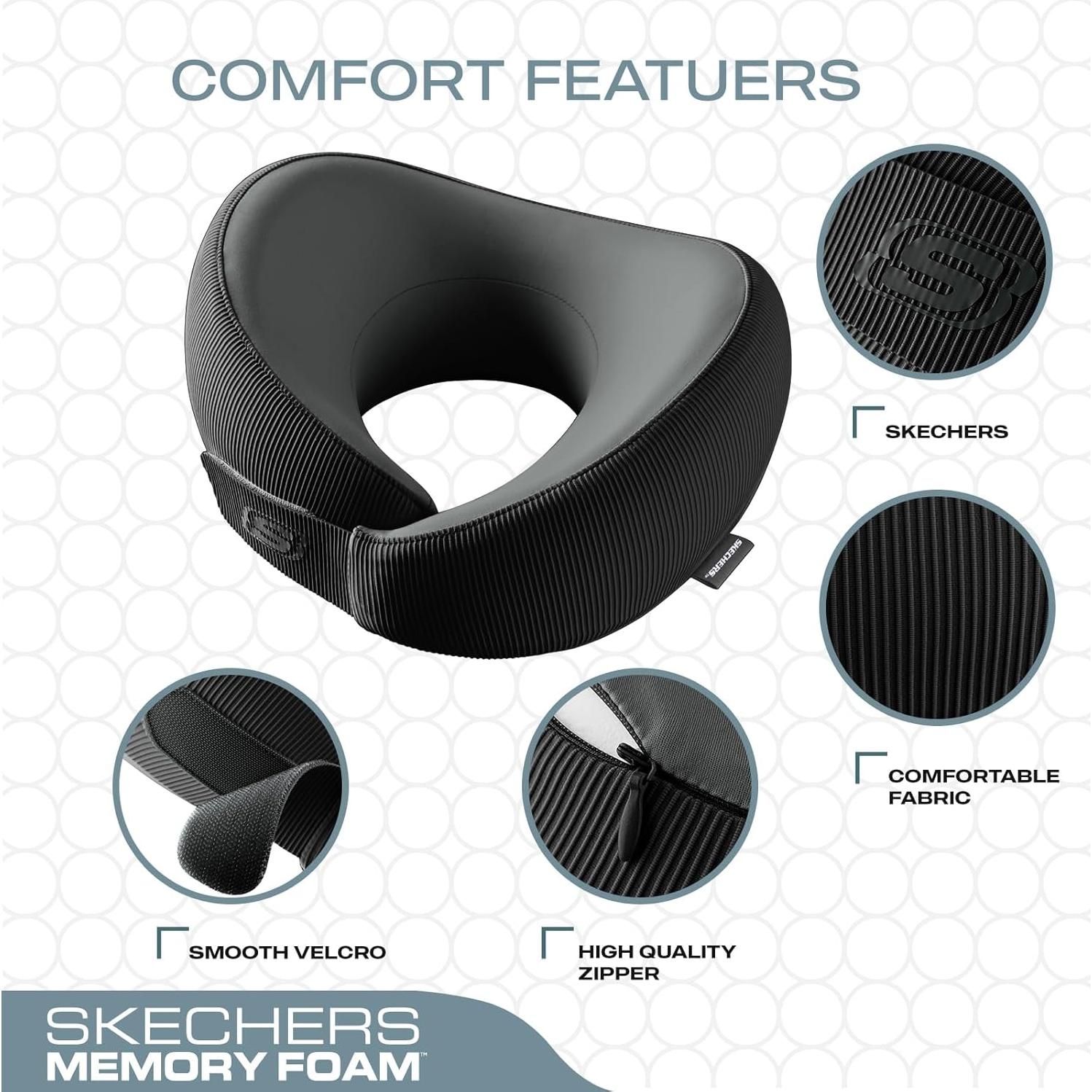 Almohada de Cuello Ergonómica Skechers - Espuma con Memoria, Negra