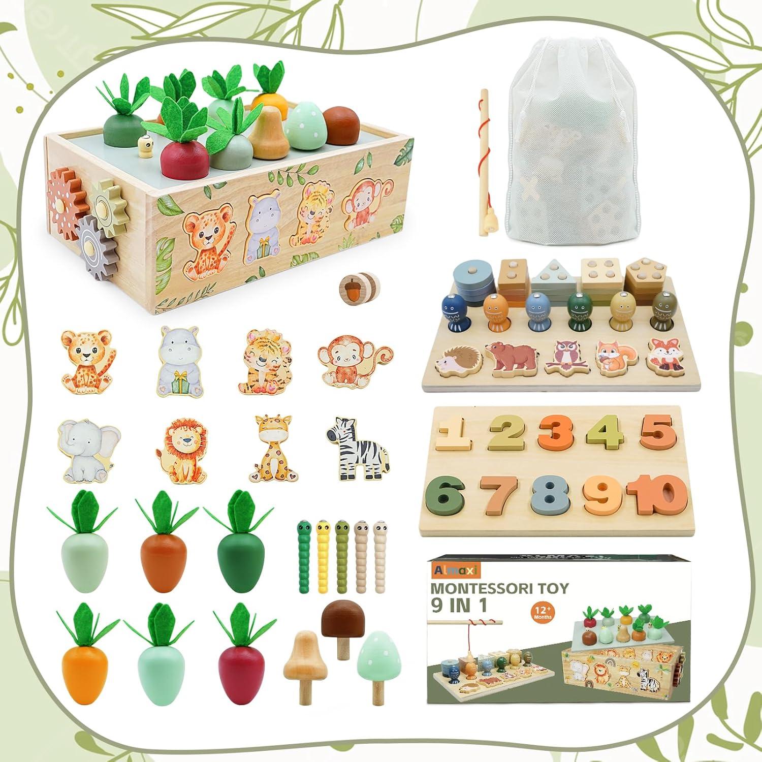 Juguete Montessori de Madera Auezona 9 en 1 para Niños 1-4 Años