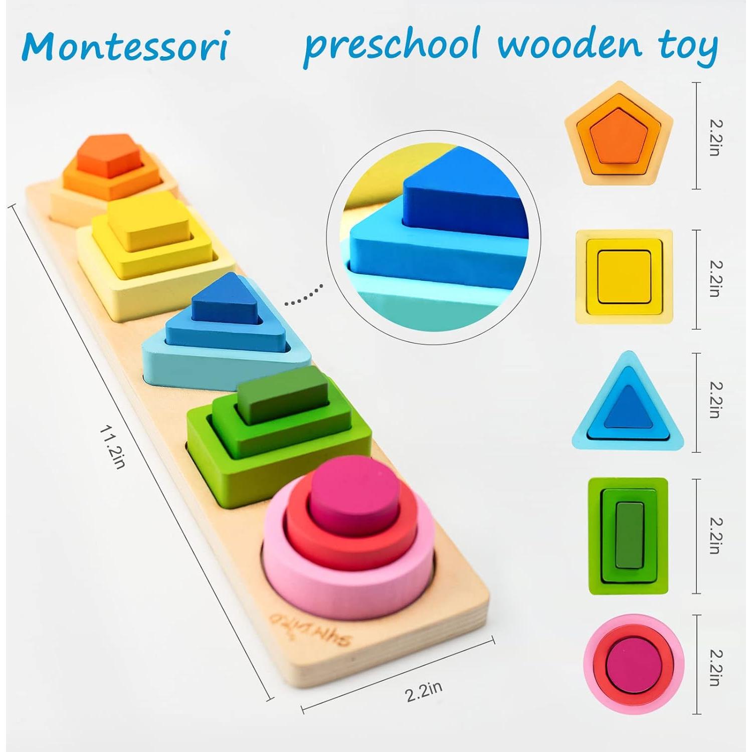 Juguete Montessori de Madera Symdiro - Clasificación y Apilamiento 29x6x5.5cm