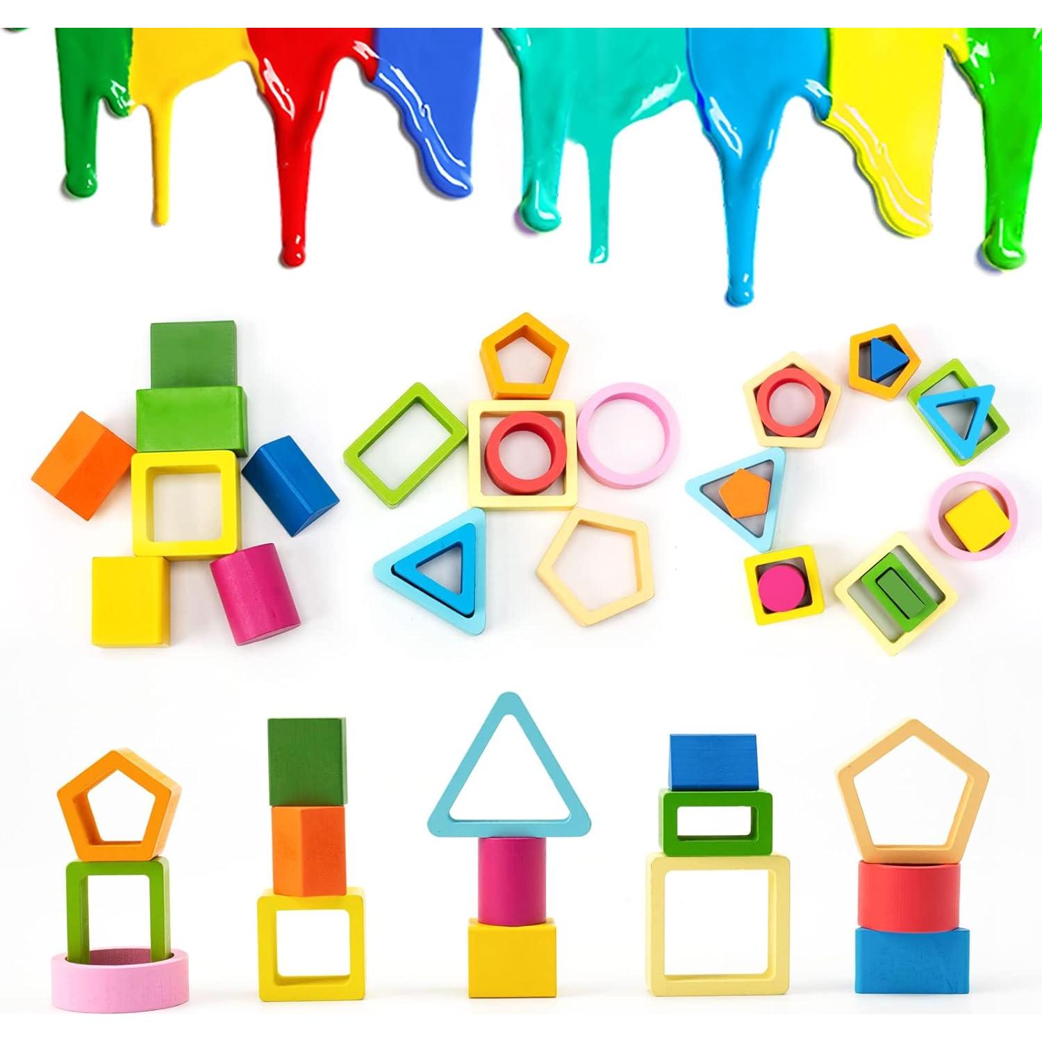 Juguete Montessori de Madera Symdiro - Clasificación y Apilamiento 29x6x5.5cm