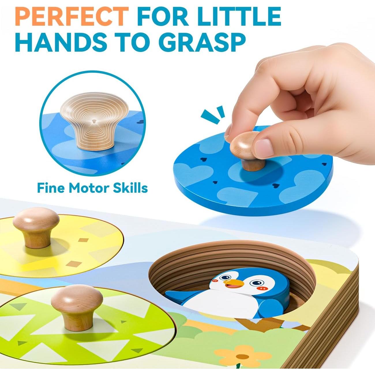 Wooden Puzzles for Toddlers 1-3, Baby Puzzle 12-18 Months, Montessori Toys for 1 Year Old Boys Girls Christmas Birthday Gifts, Animal Peg Puzzles for Toddlers 2-4, Preschool Learning Activities