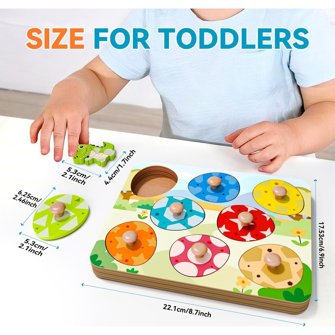 Wooden Puzzles for Toddlers 1-3, Baby Puzzle 12-18 Months, Montessori Toys for 1 Year Old Boys Girls Christmas Birthday Gifts, Animal Peg Puzzles for Toddlers 2-4, Preschool Learning Activities