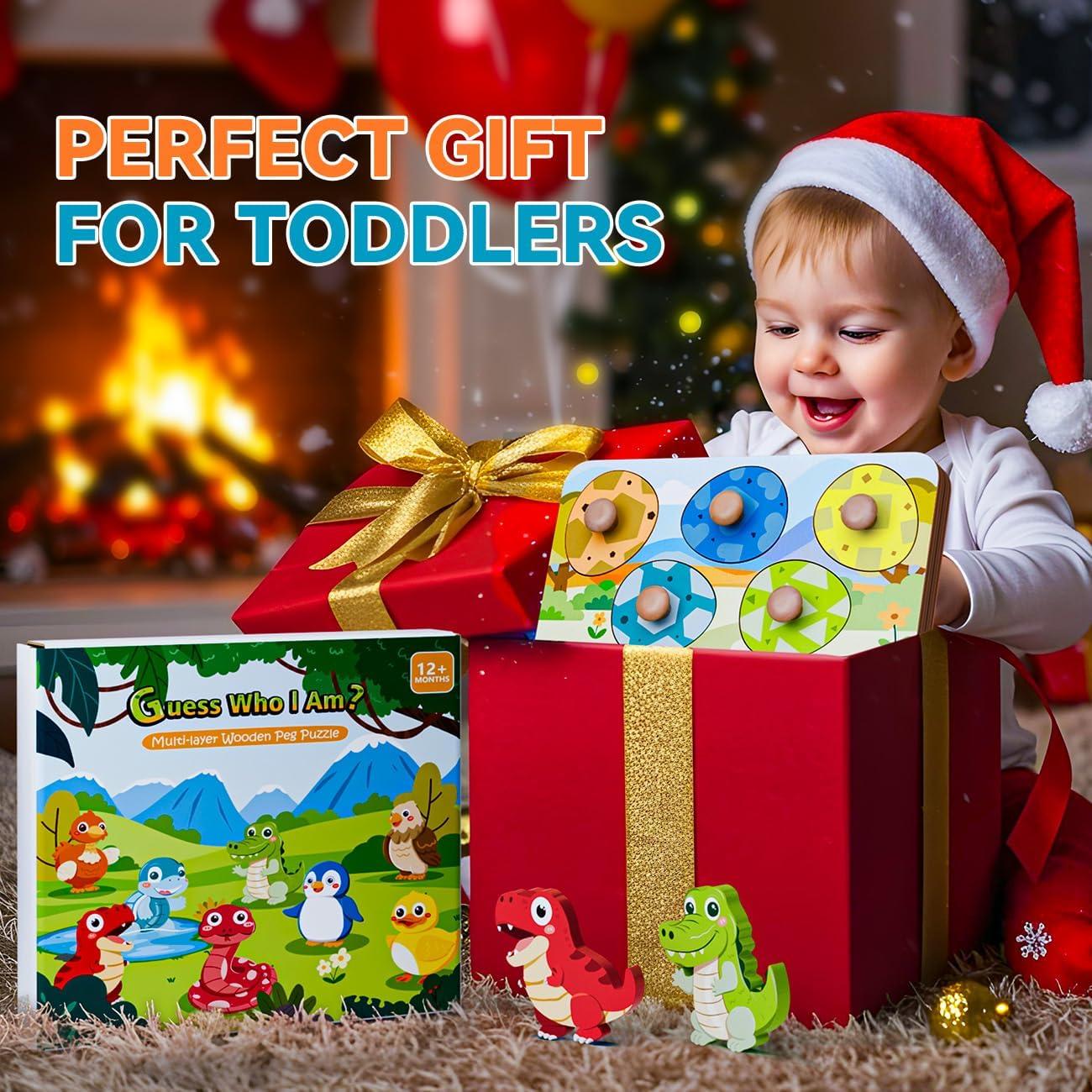 Wooden Puzzles for Toddlers 1-3, Baby Puzzle 12-18 Months, Montessori Toys for 1 Year Old Boys Girls Christmas Birthday Gifts, Animal Peg Puzzles for Toddlers 2-4, Preschool Learning Activities