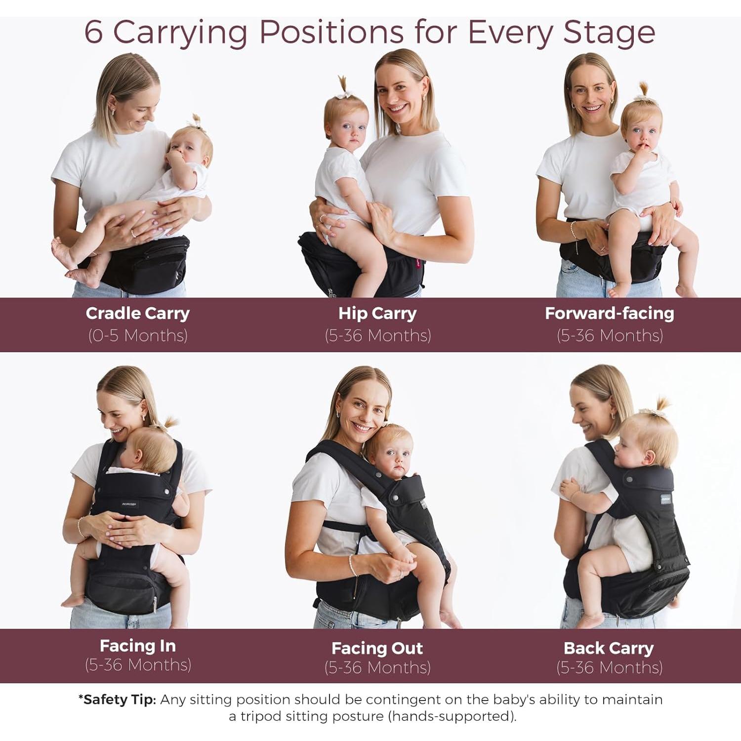 Momcozy Baby Carrier with Hip Seat, 2-in-1 Forward-Facing Carry for Active Babies, Detachable Hands-Free Infant Carrier up to 44lbs, All Seasons Toddler Carrier Fits Waist Sizes up to 45 Inches, Black