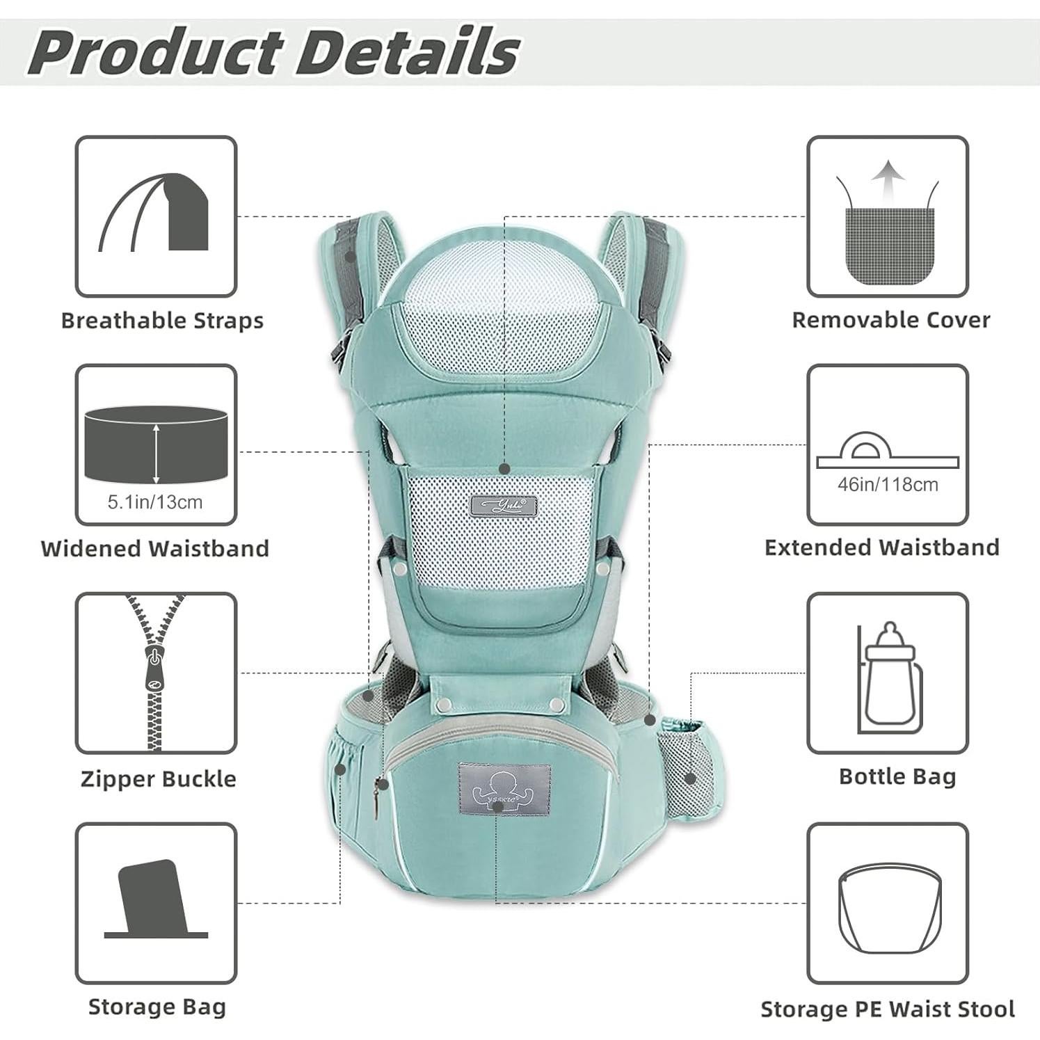Portabebés Ergonómico YSSKTC Verde 6 en 1 3-20 kg