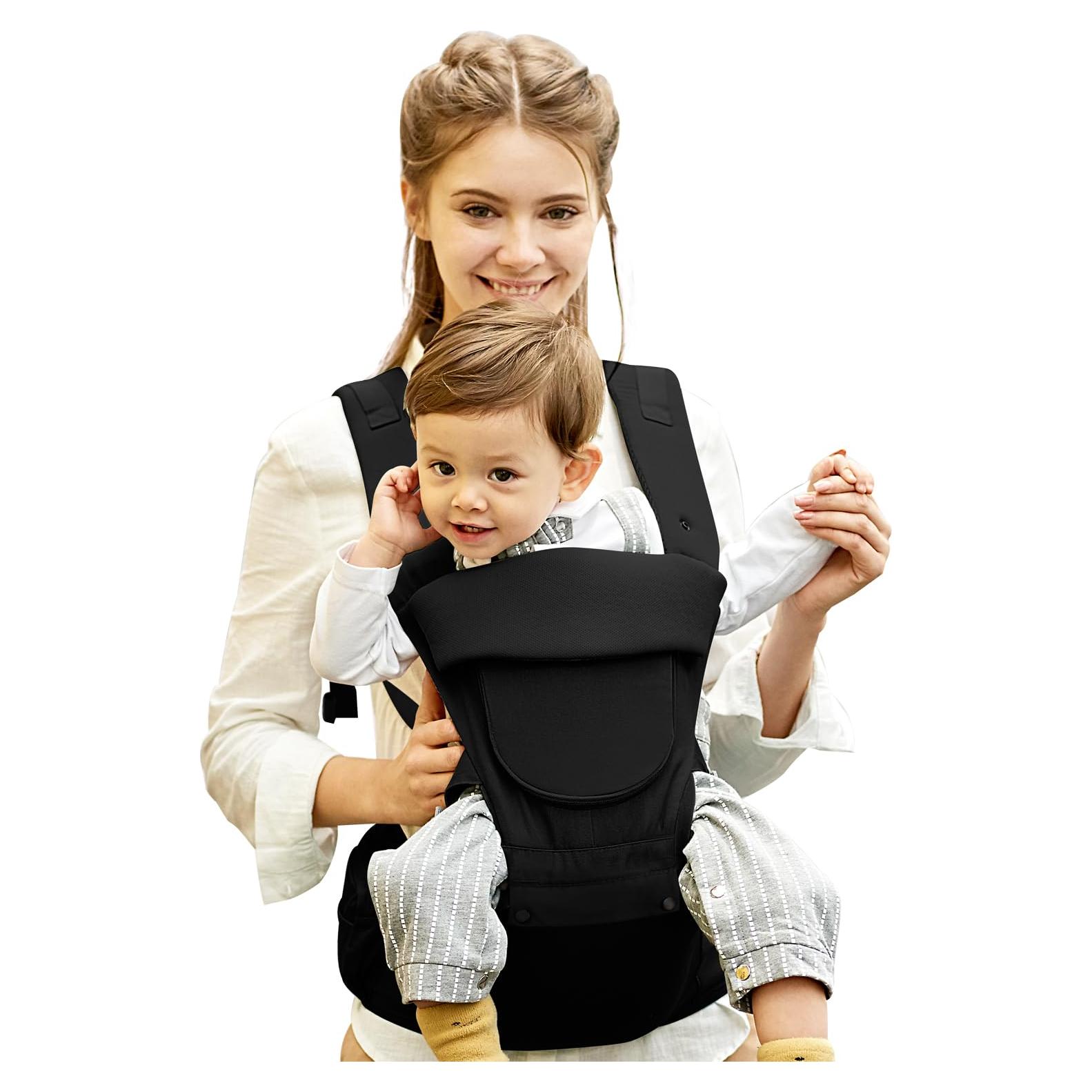 Portabebés ergonómico 12 en 1 con soporte de cuello - Negro