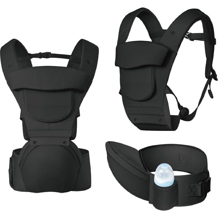 Portabebés ergonómico 12 en 1 con soporte de cuello - Negro