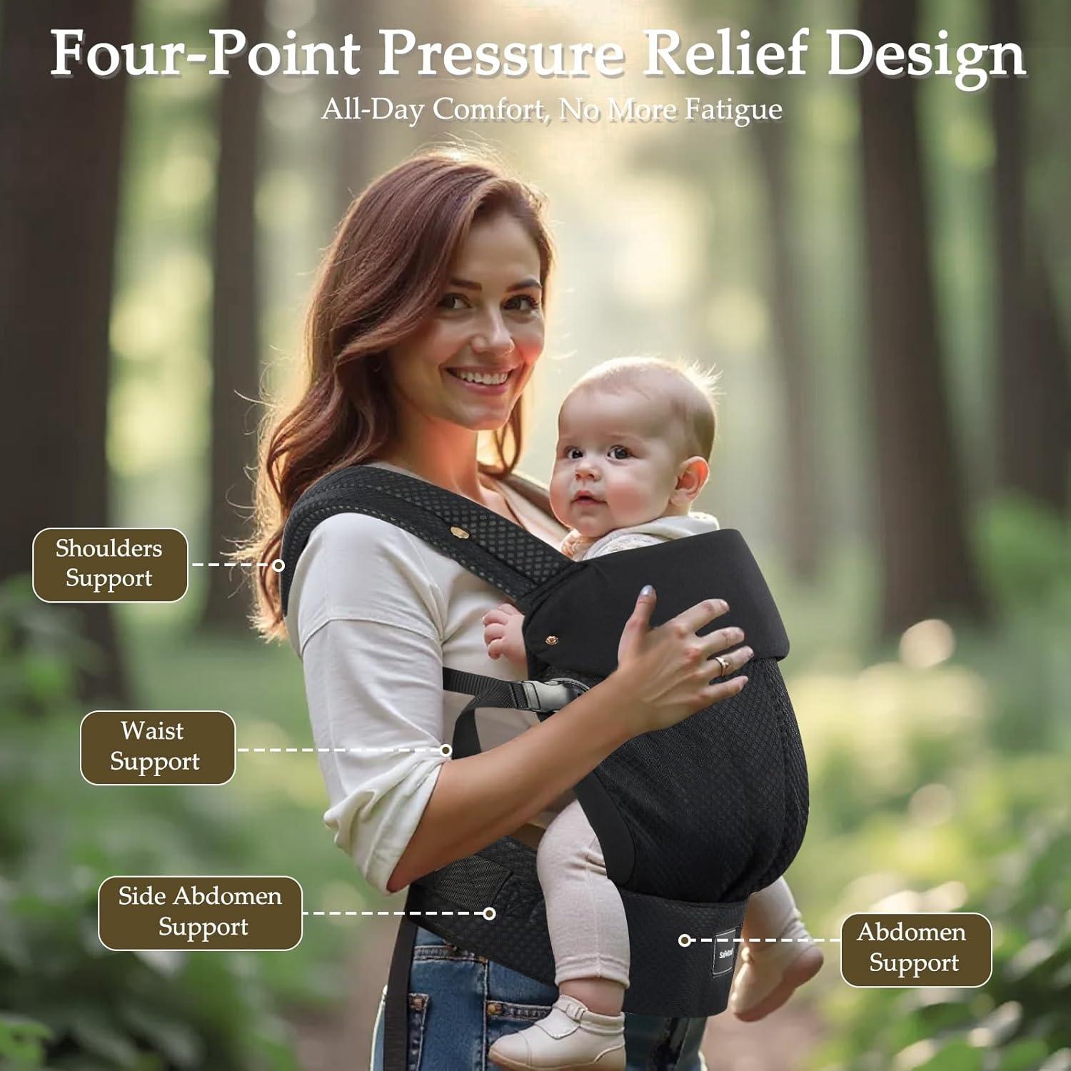 Portabebés Ergonómico Safotad Negro Ajustable 3.2-25 kg