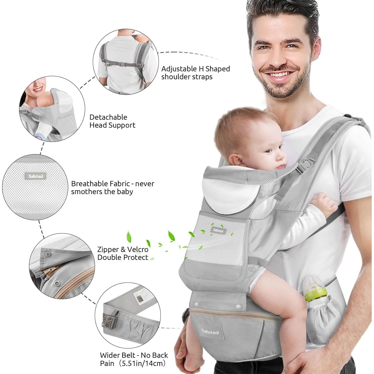 Portabebés Ergonomico Safotad Gris 6 en 1 para Bebés 0-15 kg