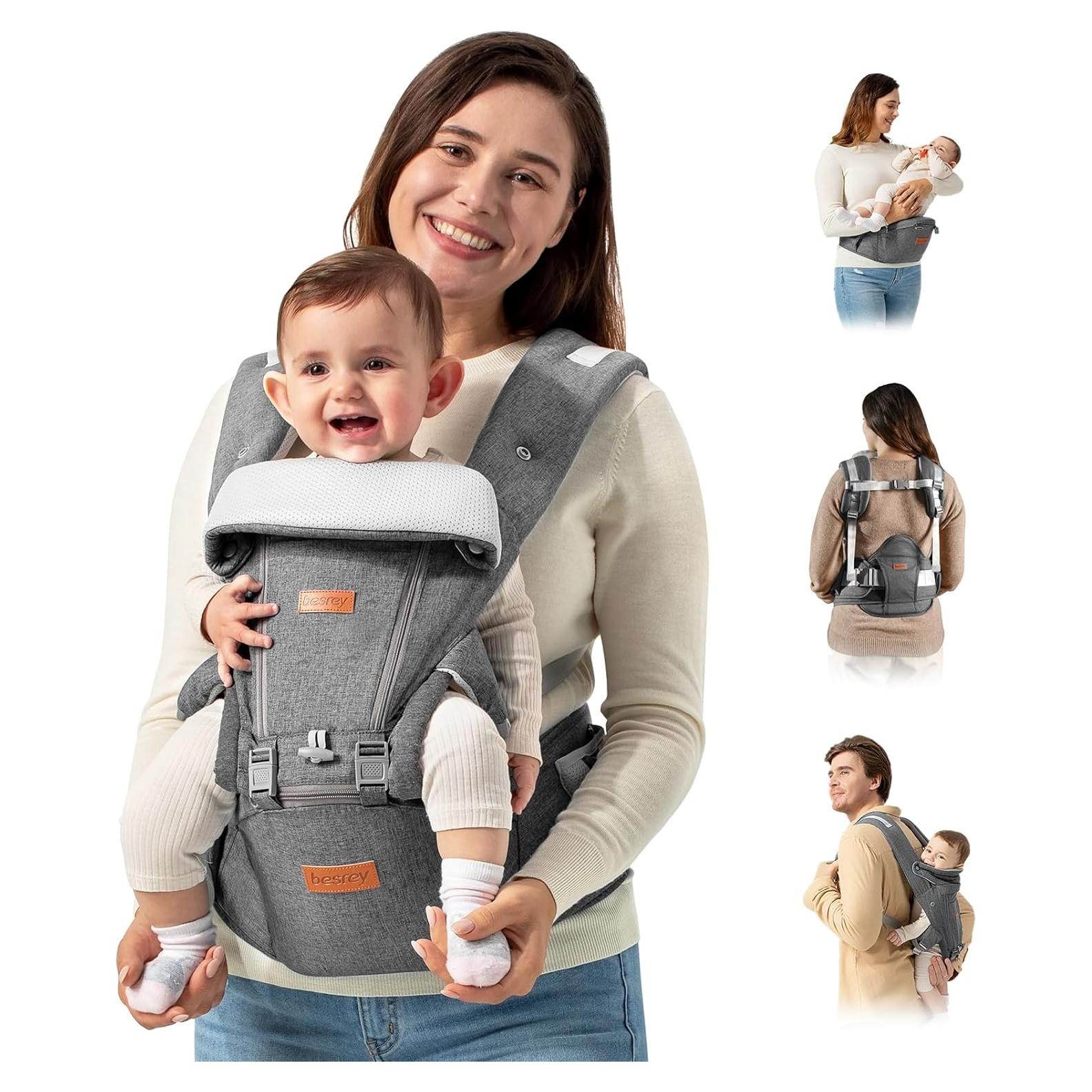 Portabebés Ergonomico Besrey BR-DE001 Gris con Soporte Lumbar