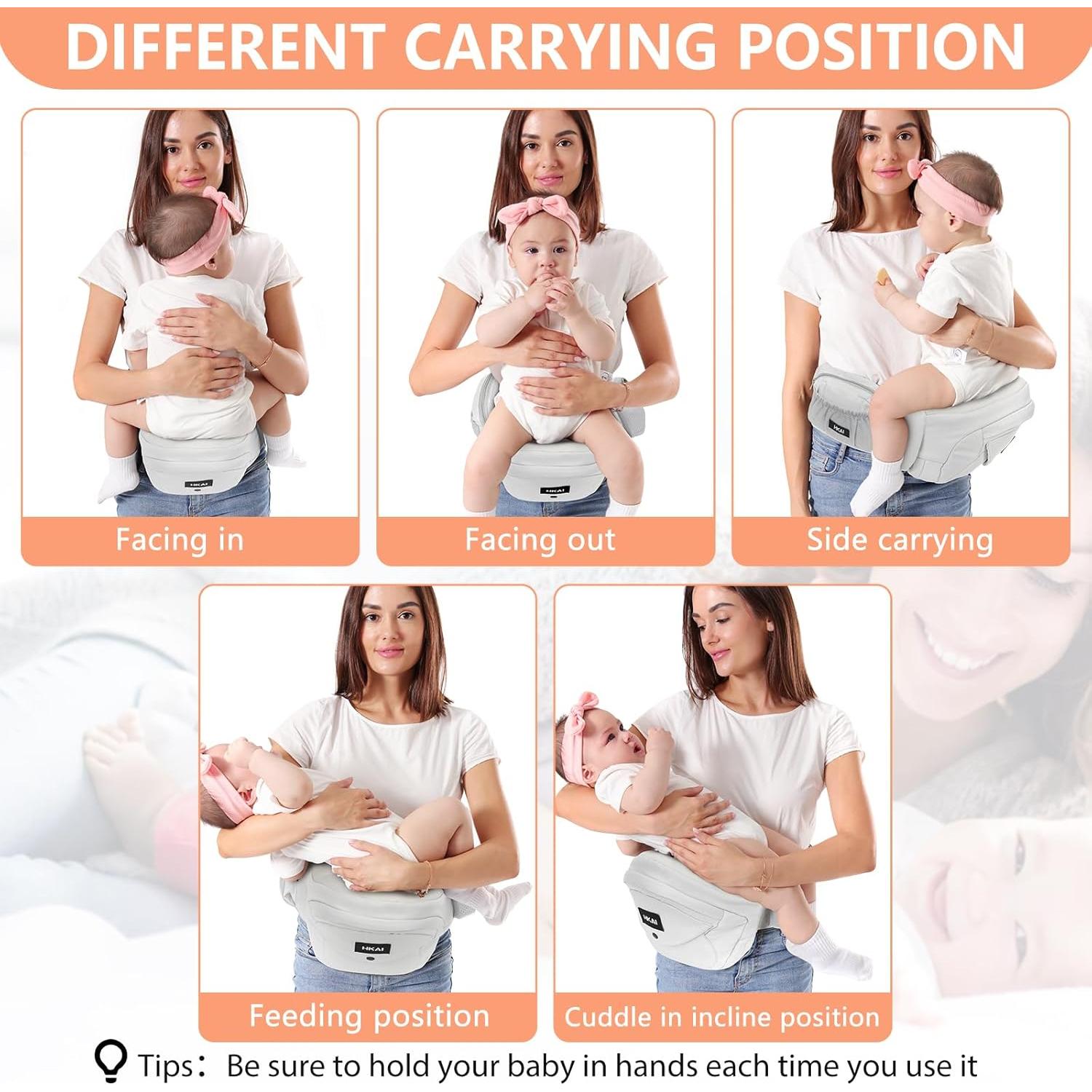 Portabebés de Cadera HKAI Ergonómico Gris Claro 0-20 kg