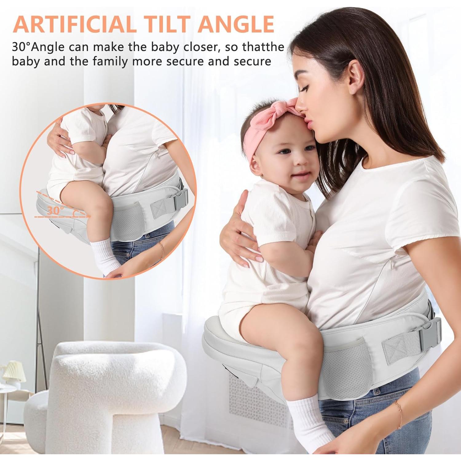 Portabebés de Cadera HKAI Ergonómico Gris Claro 0-20 kg