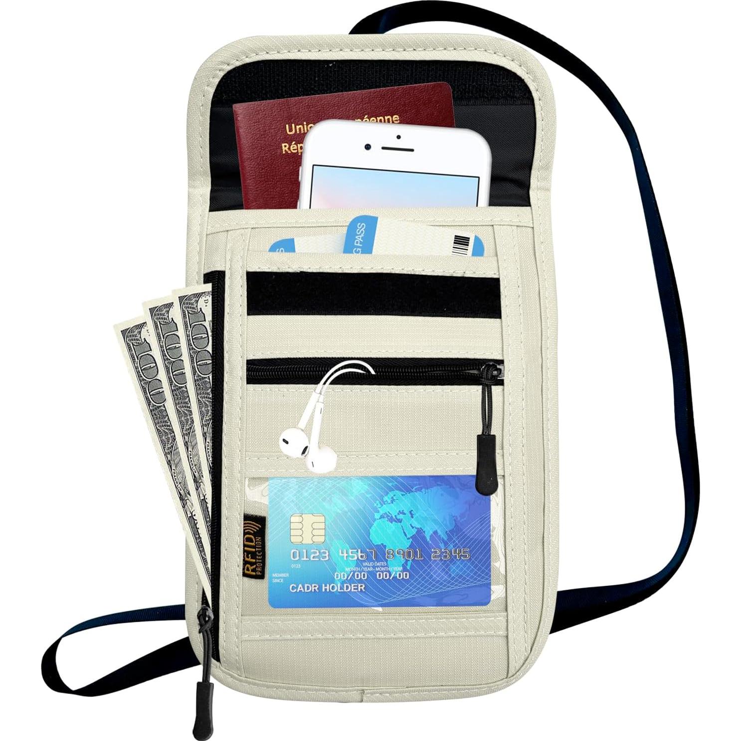 Bolsillo de Cuello Antirrobo DEEZOMO Beige para Pasaporte