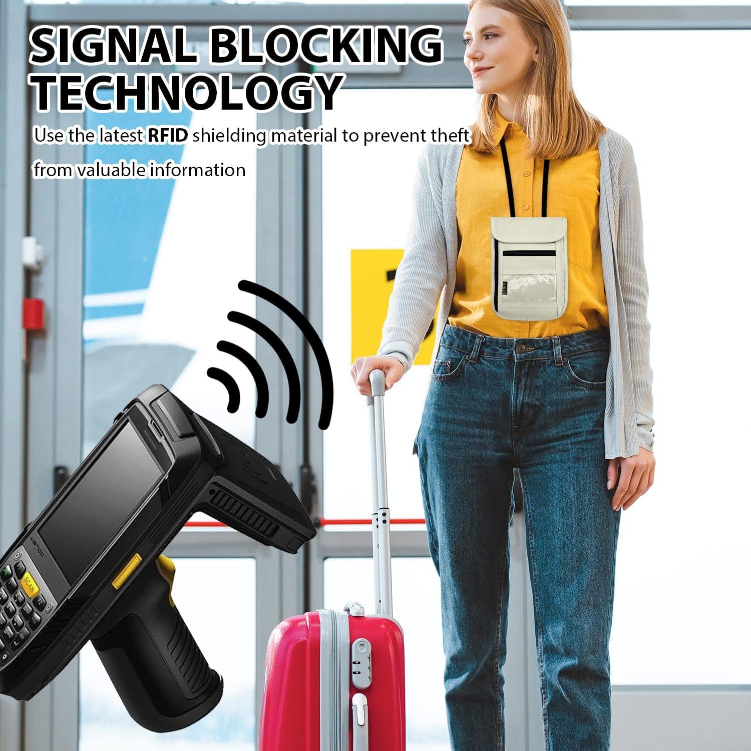 Bolsillo de Cuello Antirrobo DEEZOMO Beige para Pasaporte