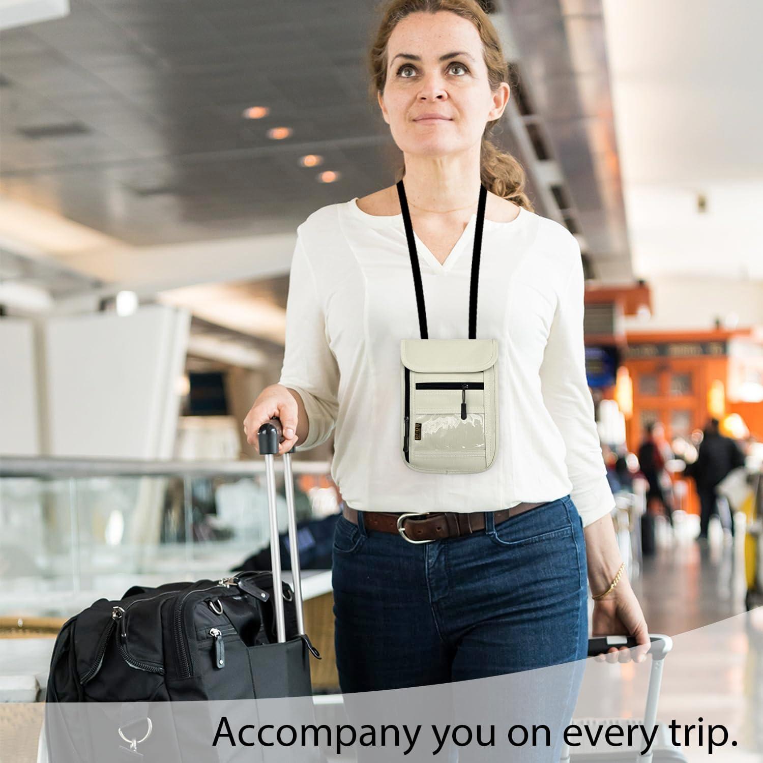 Bolsillo de Cuello Antirrobo DEEZOMO Beige para Pasaporte