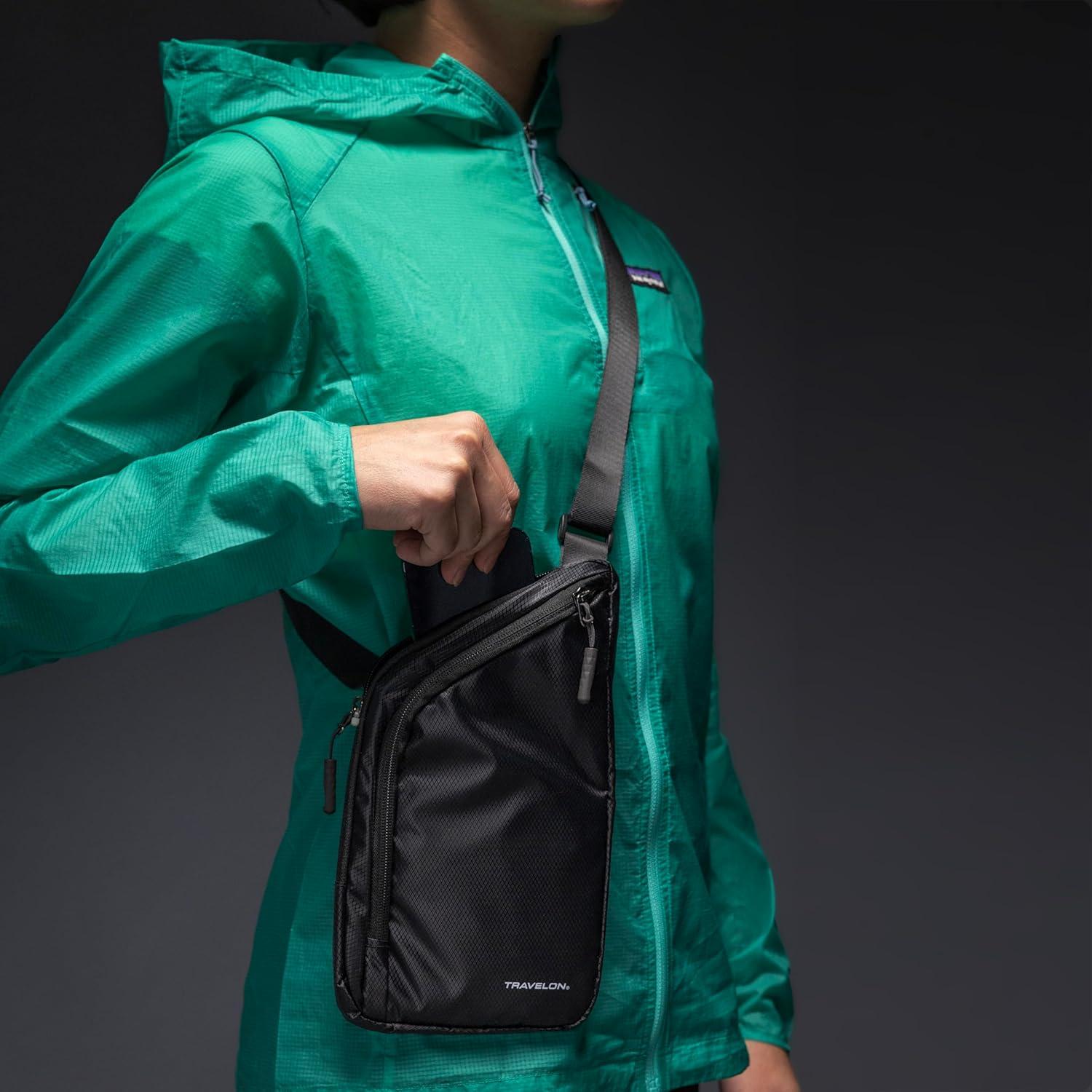 Bolsa Cruzada Delgada Travelon con Protección RFID - Negra