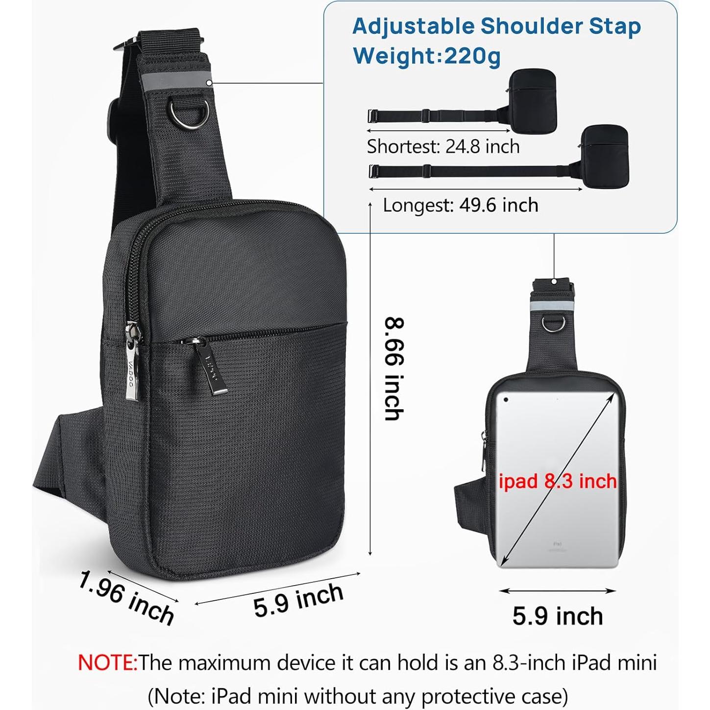 Bolso Cruzado VADOO Mini Sling Antirrobo RFID Unisex Negro