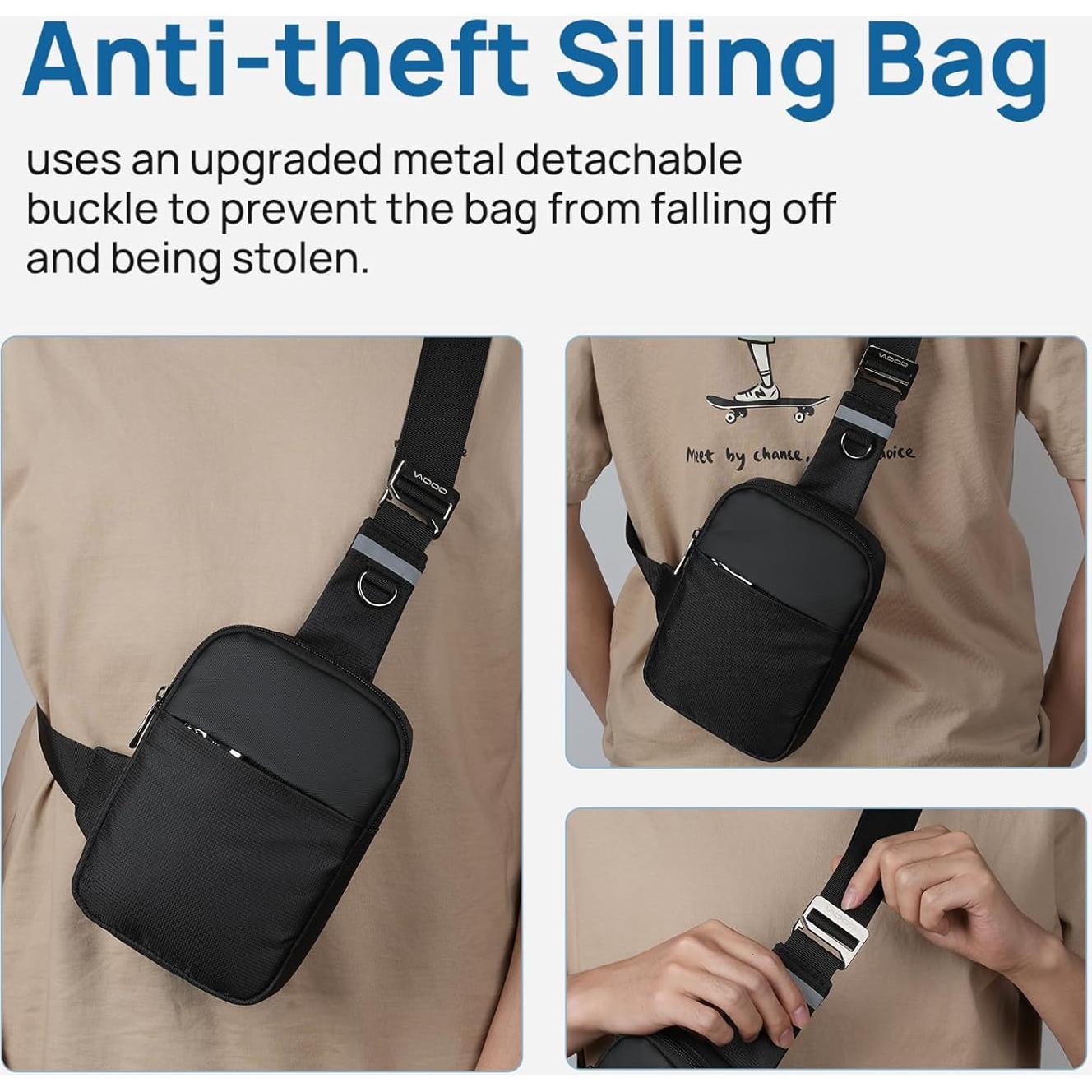 Bolso Cruzado VADOO Mini Sling Antirrobo RFID Unisex Negro