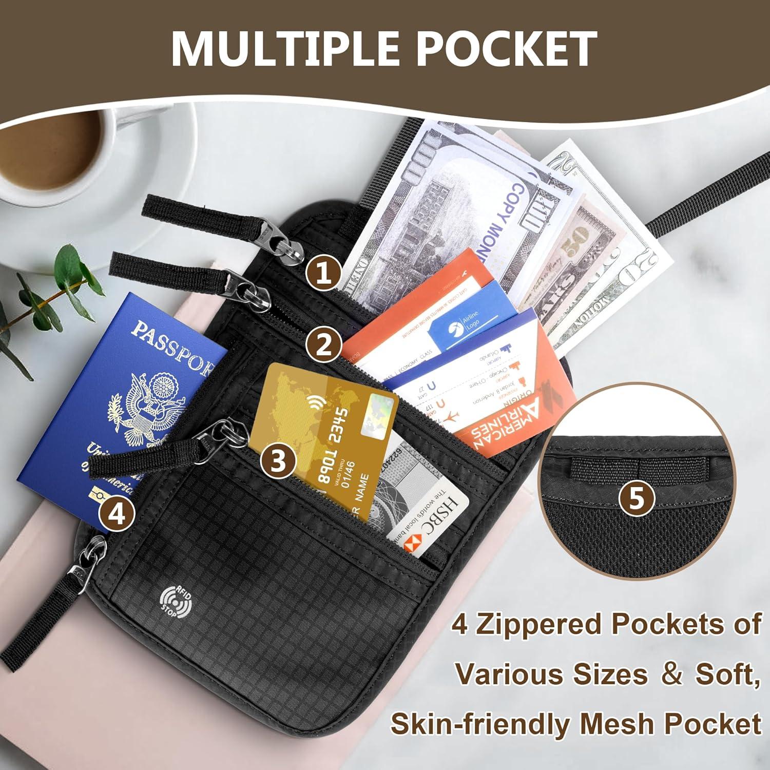 Billetera de Cuello de Viaje Likesing Gris con Bloqueo RFID