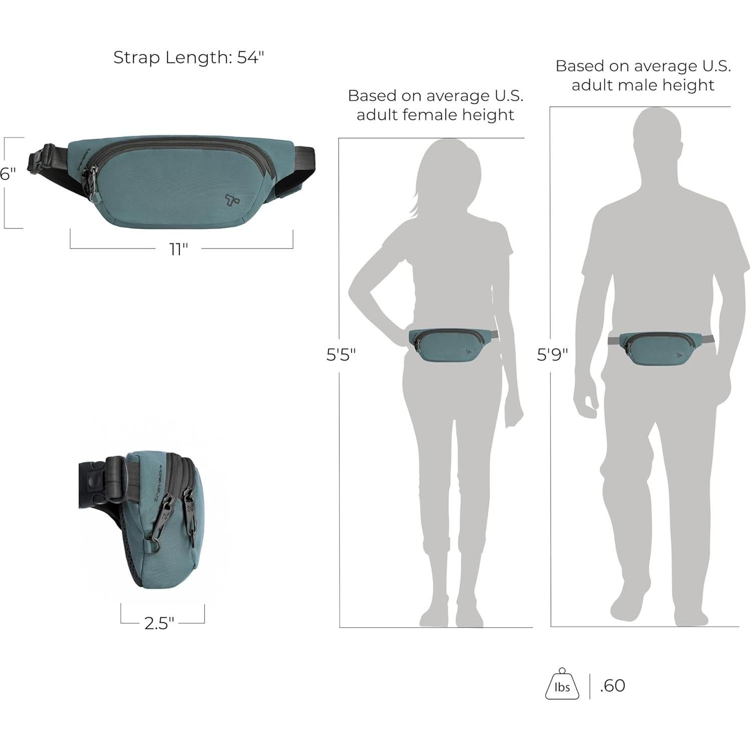 Bolso de Cintura Anti-Robo Travelon 28x15 cm Azul Pizarra