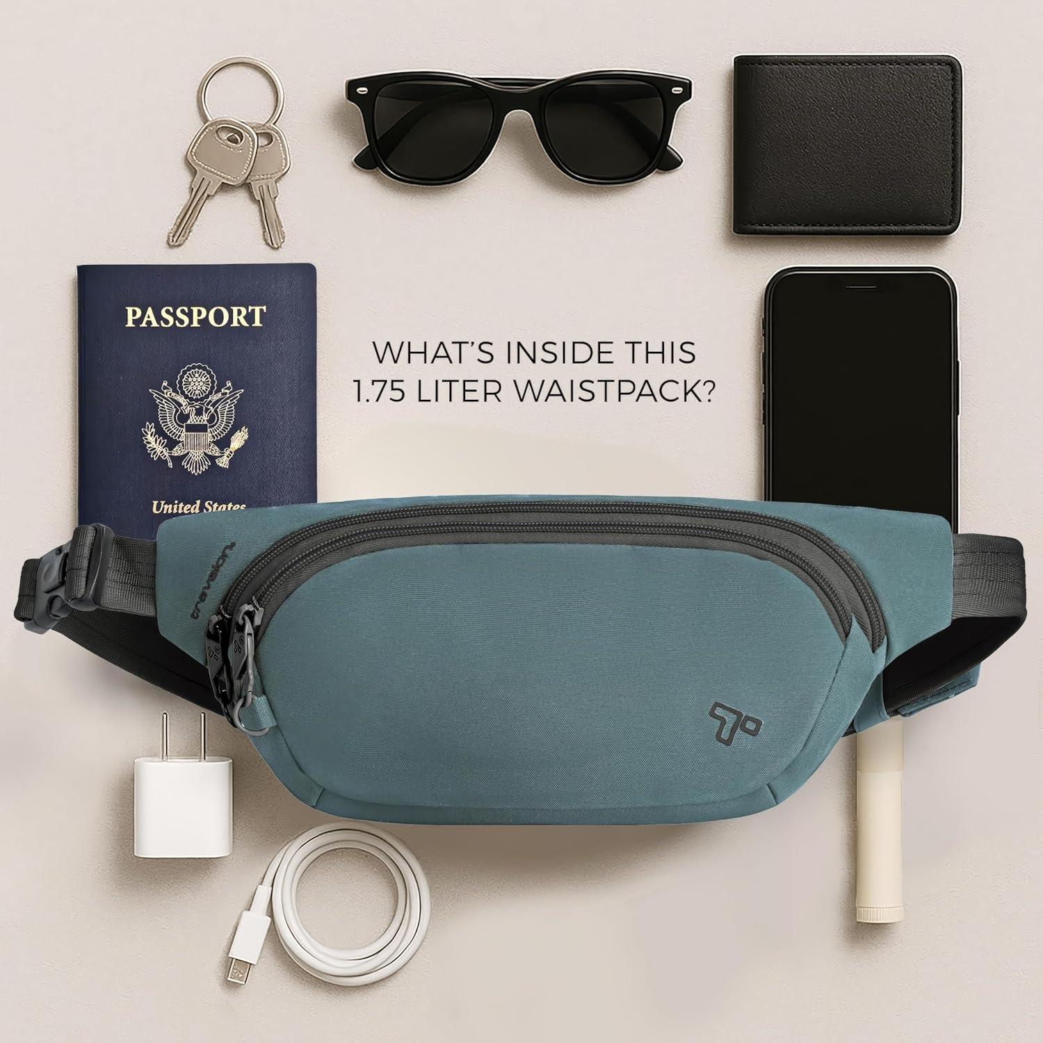 Bolso de Cintura Anti-Robo Travelon 28x15 cm Azul Pizarra