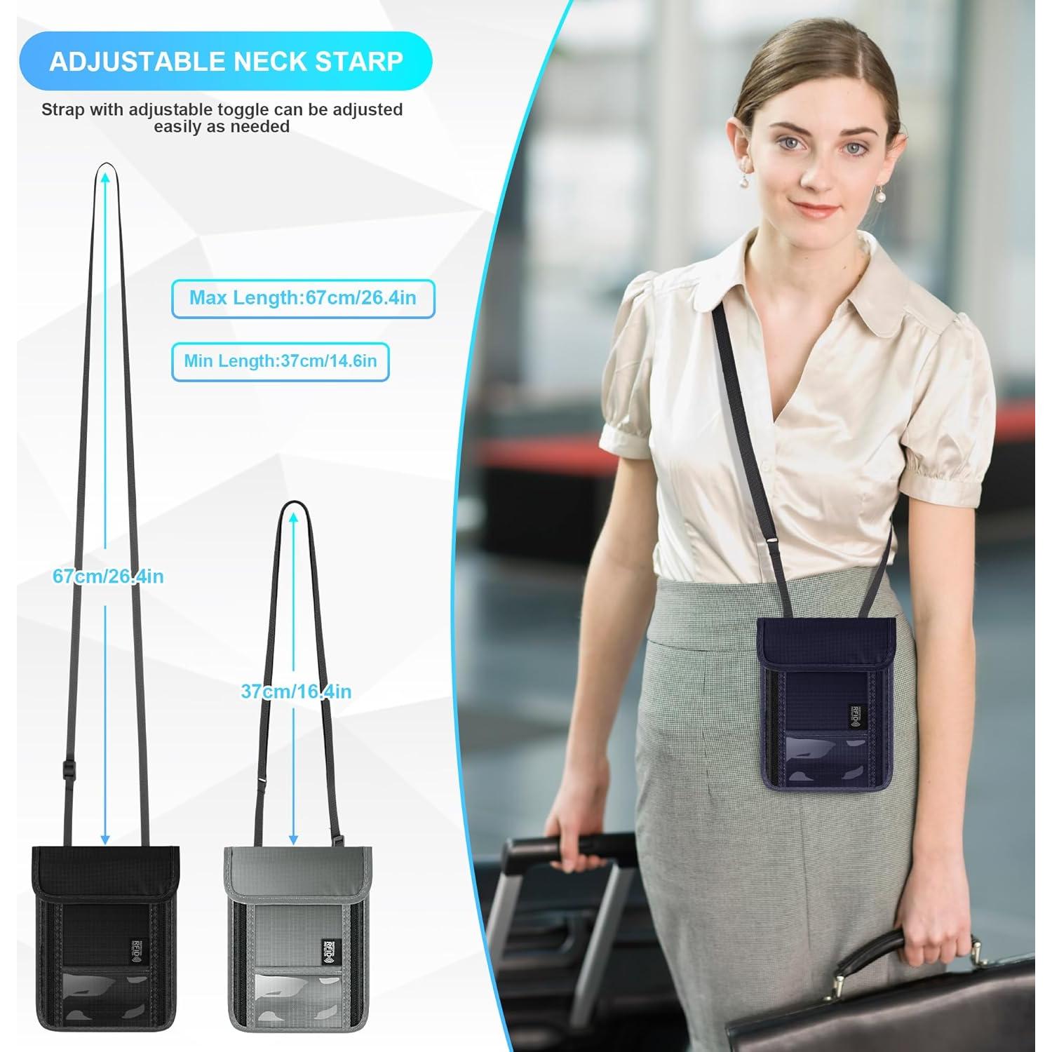 Billetera de Cuello Antirrobo RFID Negro - Soporte Pasaporte Impermeable