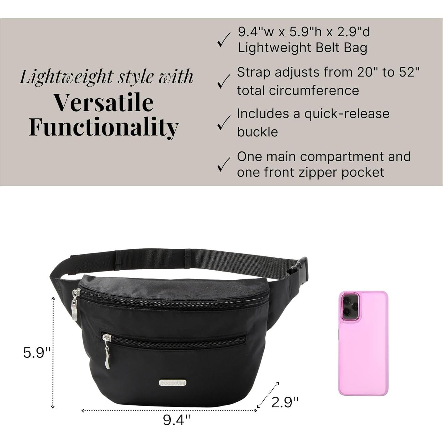 Bolsa de Cintura Baggallini con RFID y Correa Ajustable 23.9x15cm