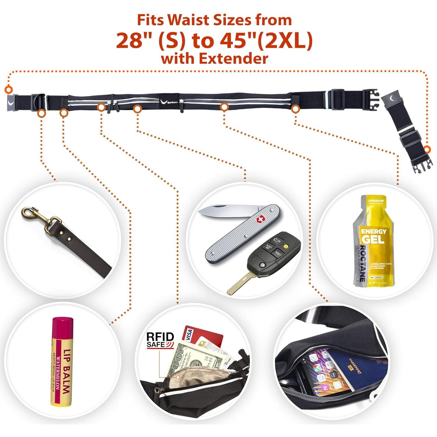 Cinturón de Correr Karma Gear Negro con 3 Bolsillos RFID