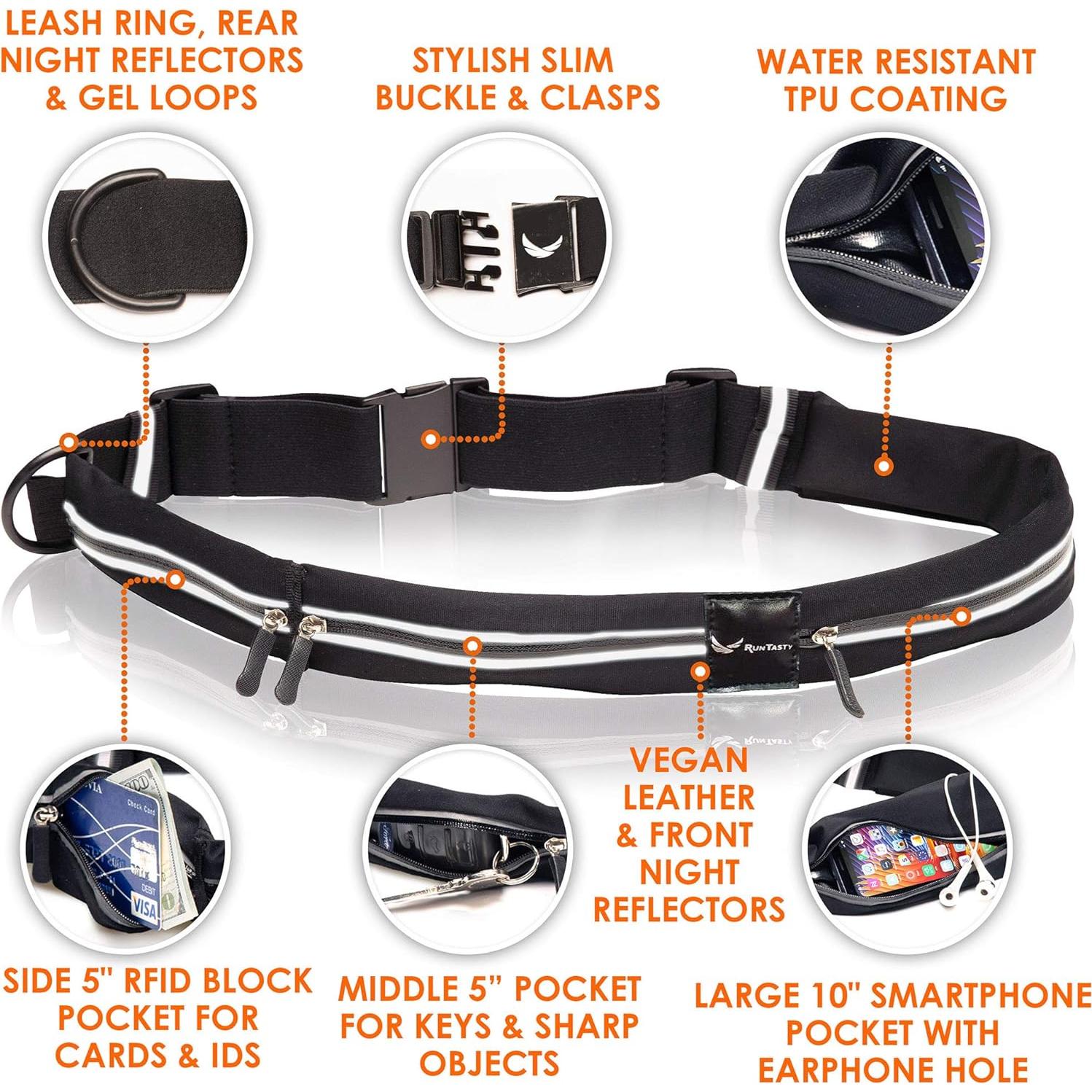 Cinturón de Correr Karma Gear Negro con 3 Bolsillos RFID