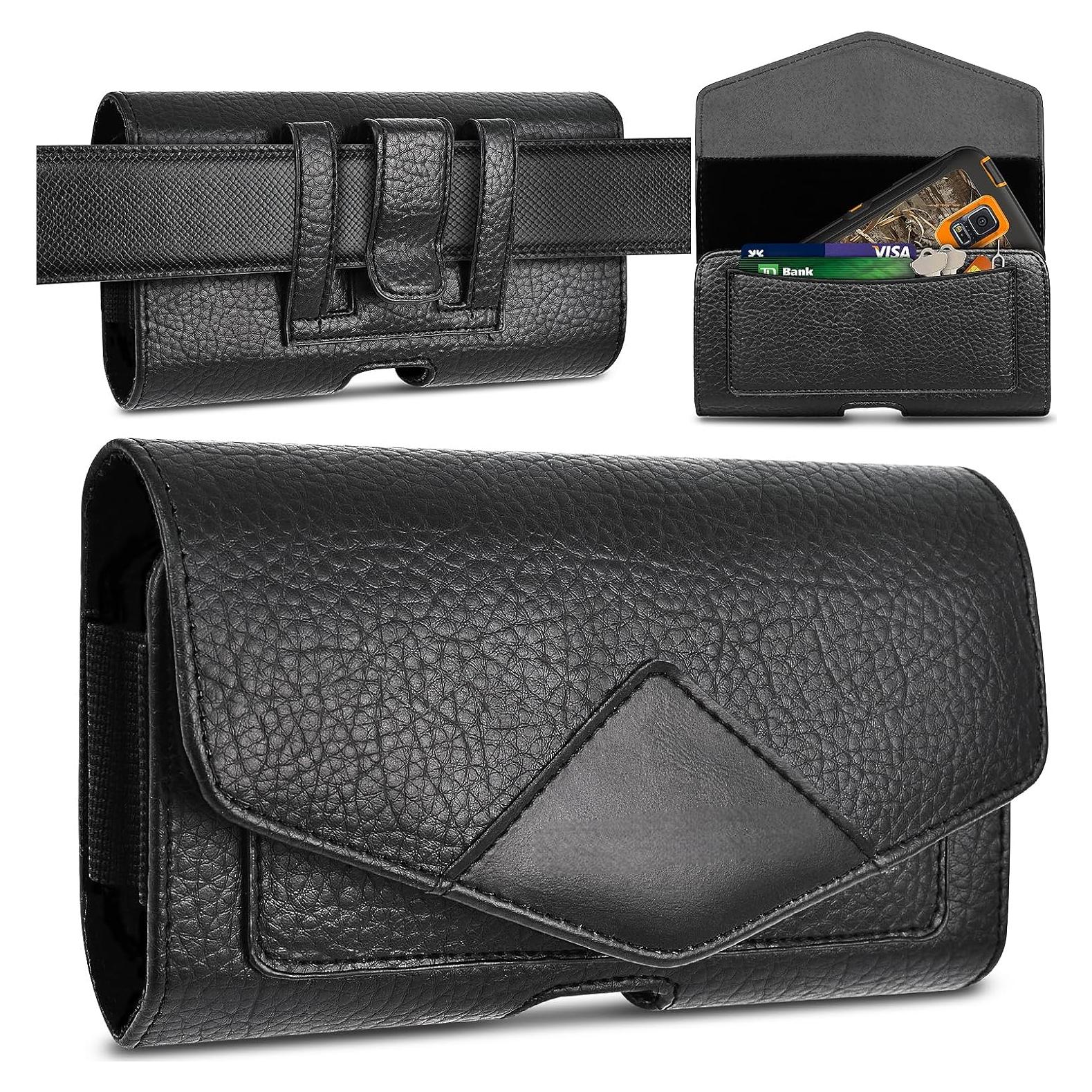 Funda de Cuero para Teléfono Celular con Clip EBIZCITY - Negro