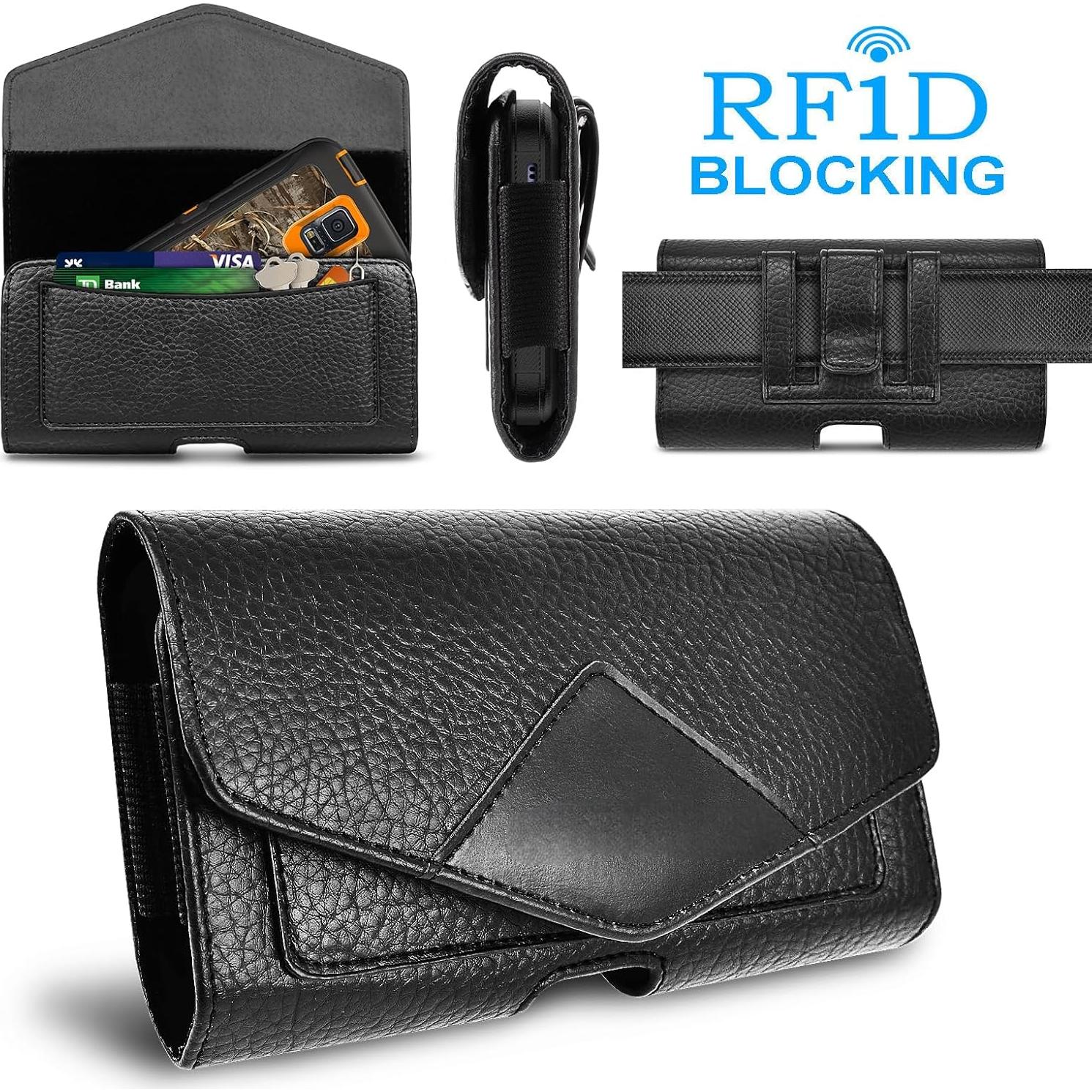 Funda de Cuero para Teléfono Celular con Clip EBIZCITY - Negro