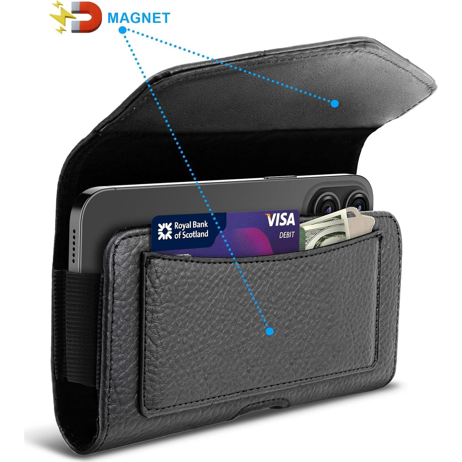 Funda de Cuero para Teléfono Celular con Clip EBIZCITY - Negro